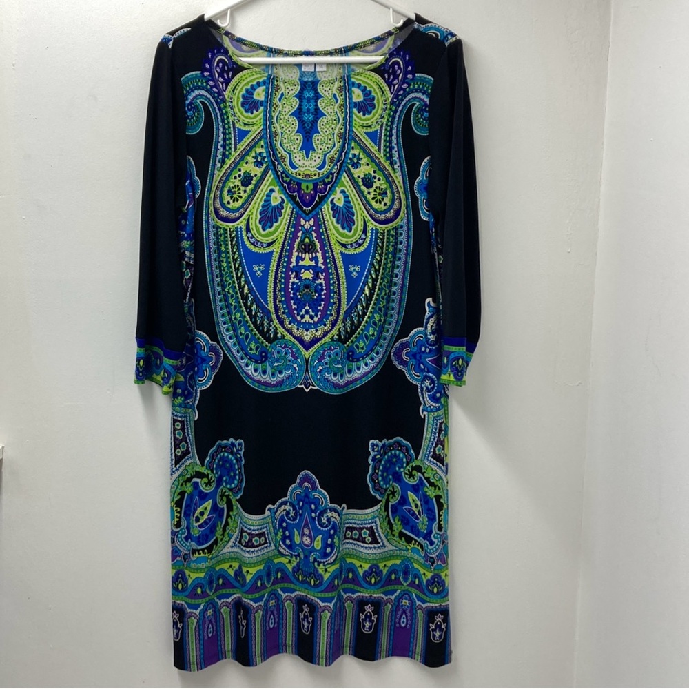 London Times Womens Paisley Print Stretchy Shift Dress Size 14 Muti Color